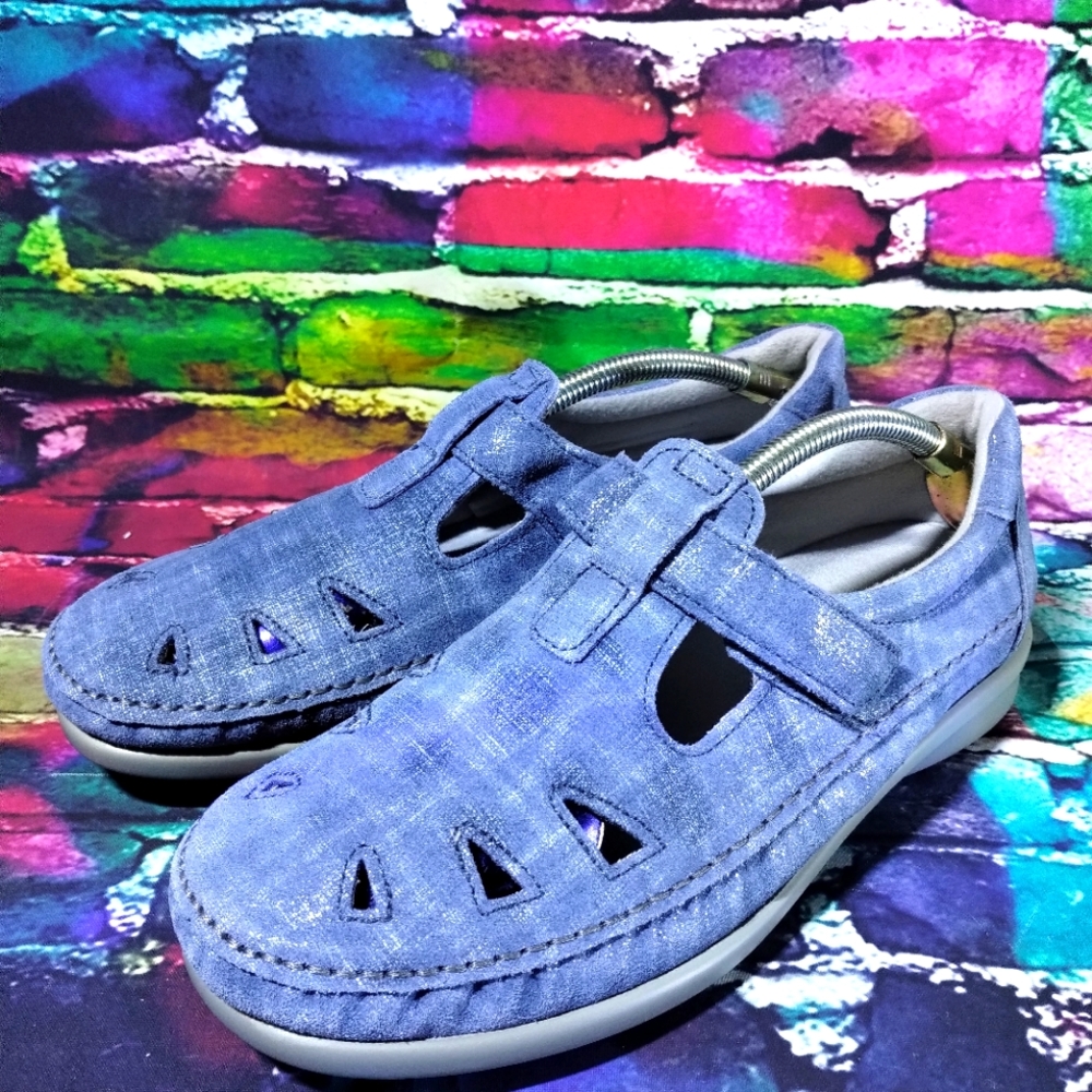 SAS Roamer Slip-On Shoes Womens 8.5 W Loafers Tripad Comfort Blue Suede